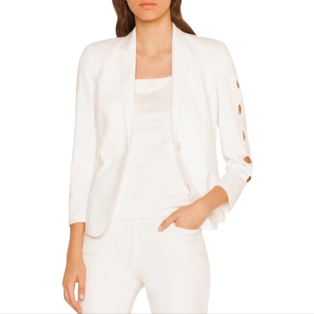 Akris Punto Memphis Wave Blazer scallop sleeves ivory white size 10 B7
